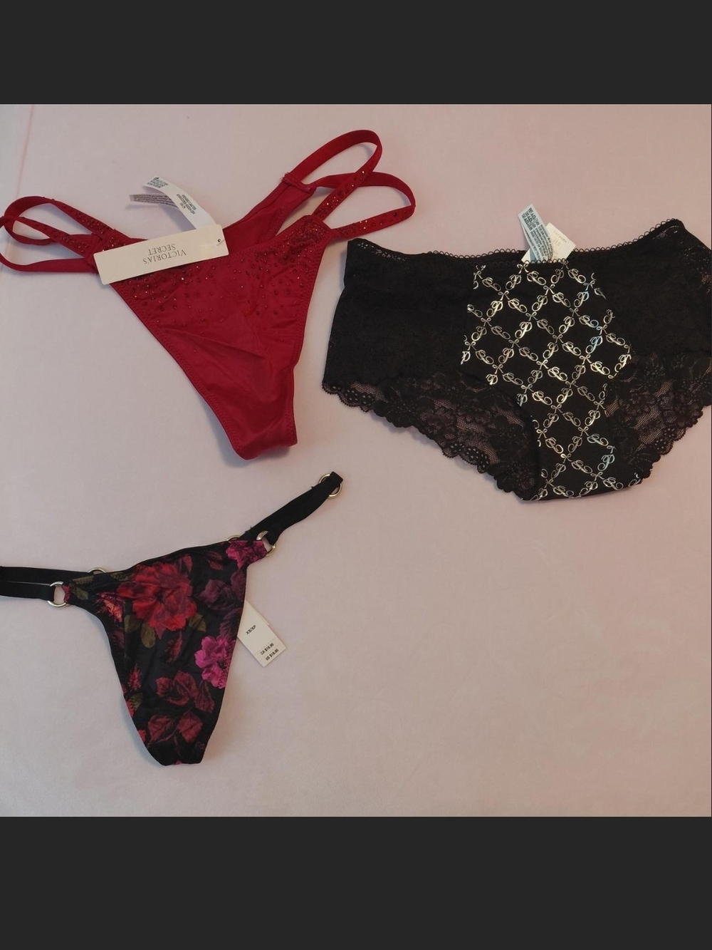 All New With Tags Victoria's Secret Red & Black Mix Bikini and Thong Set